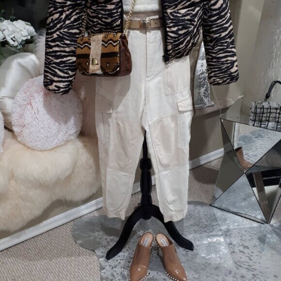 NWOT Citizens of Humanity two tone beige cargo cotton linen surplus pants 24 - Picture 3 of 13